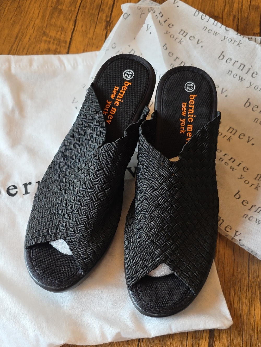 bernie mev. Sun Chesca Black Woven Peep-Toe Heel